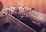  anthro bathroom bathtub breasts bubble canid canine canis digital_media_(artwork) domestic_dog female fur hair hi_res kana_(solarlewds) mammal moody_lighting multicolored_body multicolored_fur nipples nude relaxing solarlewds solo steam tasteful_nudity 