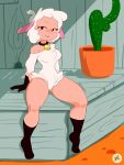 anthro bell bell_collar bovid breasts cactus caprine clothed clothing collar droopy_(series) female furboz hi_res leggy_lamb looking_at_viewer mammal metro-goldwyn-mayer off_shoulder plant sheep sheep_wrecked sitting solo spread_legs spreading thick_thighs 