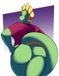  anthro big_butt bottomless butt clothed clothing digitalpelican dragon female hand_on_hip hi_res lizard looking_back reptile sasha_(digitalpelican) scalie shirt solo topwear walking_away 
