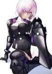  1girl armor breasts crotch fate/grand_order fate_(series) glasses hatahata_p_(taritari1648) highres looking_at_viewer mash_kyrielight mash_kyrielight_(ortenaus) pink_hair purple_eyes short_hair simple_background solo white_background 