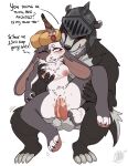  69saturn420 abdominal_bulge anthro arm_around_neck armello armor badger balls beret black_body black_fur black_nose blush bodily_fluids breast_grab breasts chair_position clothing cum cum_inside cum_on_penis demanding dialogue duo elyssia_(armello) female female_penetrated from_behind_position fur genital_fluids genitals grope hand_on_breast hand_on_leg hand_on_thigh hat hat_only headgear headgear_only headwear headwear_only helmet hi_res horace_(armello) insult lagomorph larger_male leporid looking_at_another looking_at_partner looking_pleasured male male/female male_penetrating male_penetrating_female mammal mostly_nude mottled mottled_body mottled_fur muscular mustelid musteline nude on_lap penetration penile penile_penetration penis penis_in_pussy pussy pussy_juice rabbit scut_tail sex short_tail sitting sitting_on_lap size_difference smaller_female smaller_penetrated smile spread_legs spreading taunting teeth tuft vaginal vaginal_penetration video_games white_body white_fur yellow_eyes 