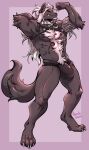 2022 absurd_res anthro barefoot big_bulge biped bulge candy.yeen canid canine canis clothing collar domestic_dog feet hair hi_res hybrid male mammal nipple_piercing nipples piercing solo standing underwear white_collar white_hair wolf 