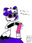  3:4 animal_genitalia animal_penis anthro arctic_fox blush bodily_fluids canid canine canine_penis erection eyewear fox genital_fluids genitals glasses hi_res knot looking_at_genitalia looking_at_penis male mammal originfurtkm penis precum purple_body purple_eyes solo stormdax throbbing_penis 