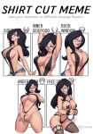  1girl armpits arms_behind_head black_hair black_pasties black_thighhighs blue_shorts borrowed_character breasts brown-framed_eyewear cleavage covered_nipples cross_pasties cuffs female_masturbation fishnet_thighhighs fishnets glasses highres large_breasts long_hair masturbation meme multiple_views navel one-piece_swimsuit original parted_lips pasties pussy second-party_source shackles shirt_cut_(meme) shorts sketch_lanza slingshot_swimsuit smile swimsuit thighhighs vanessa_(demongirl_venus) 