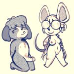  1:1 animal_crossing anthro breasts canid canine canis clothed clothing coat digby_(animal_crossing) domestic_dog eyewear female genitals glasses hi_res lab_coat male mammal mouse murid murine nintendo nipples nude partially_clothed penis petri_(animal_crossing) presenting pussy rodent sexylinguini sketch topwear video_games 