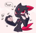  abs anthro blush bodily_fluids claws dialogue female flat_chested forehead_gem fur generation_2_pokemon handjob_gesture hi_res nintendo pokemon pokemon_(species) ponporio_(artist) purple_body purple_fur red_eyes sneasel solo sweat unintelligible_speech video_games 