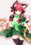  1girl adapted_costume animal_ears black_thighhighs bow braid cat_ears cat_tail jyaoh0731 kaenbyou_rin multiple_tails red_eyes red_hair smile solo tail thighhighs touhou twin_braids 
