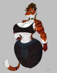  absurd_res anthro big_breasts big_butt breasts butt clothing collar countershading felid female hi_res hth_studios hybrid jasmine_st_joy_(hth) leggings legwear looking_at_viewer mammal pantherine panthra78 solo tiger 