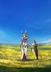  1girl absurdres aegis_sword_(xenoblade) animal_ears bangs blunt_bangs cat_ears chest_jewel facial_mark field flower flower_field grey_hair highres nia_(blade)_(xenoblade) nia_(xenoblade) poteto_(potetosarada123) short_hair solo xenoblade_chronicles_(series) xenoblade_chronicles_2 xenoblade_chronicles_3 yellow_eyes 