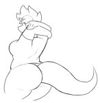  anthro big_butt bottomless butt clothed clothing digitalpelican dragon female lizard looking_back reptile sasha_(digitalpelican) scalie shirt solo stretching topwear 