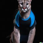  1:1 ai_generated black_background clothing cougar dalle2 felid feline feral gym_clothing jacket male mammal simple_background solo topwear 