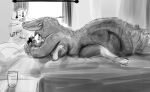  2022 anthro anthro_on_anthro bed biped border_collie breasts canid canine canis collie crocodile crocodilian crocodylid cuddling digital_media_(artwork) doctordj domestic_dog duo female female/female female_on_bottom female_on_top furniture greyscale herding_dog hi_res interspecies lying mammal monochrome on_back on_bed on_bottom on_front on_top pastoral_dog reptile scalie sheepdog 