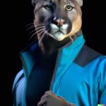  ai_generated black_background clothing cougar dalle2 felid feline feral gym_clothing jacket male mammal simple_background solo topwear 