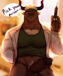  abs accessory anthro balls body_hair bottomless bovid bovine cattle chest_hair clothed clothing doctor erection genitals headband hi_res horn lifewonders male mammal muscular muscular_anthro navel pecs penis shennong solo syringe tigergoru tokyo_afterschool_summoners video_games 