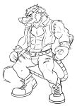  absurd_res anthro bottomwear brok_the_investigator clothing concept_art hi_res humanoid_hands male mammal microminag monochrome murid murine muscular muscular_male official_art pants rat rodent simple_background solo squealers_chief topwear vest video_games 