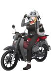  1girl bandana bangs bird_wings black_hair breasts cleavage feathered_wings grey_hair ground_vehicle head_wings headwear_removed helmet helmet_removed highres holding holding_helmet honda huge_breasts jacket john_(a2556349) kemono_friends long_hair looking_at_viewer moped motor_vehicle motorcycle_helmet multicolored_hair on_motorcycle orange_hair scooter shoebill_(kemono_friends) sidelocks solo tsurime wings 