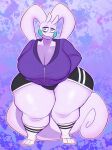  2022 absurd_res aimbot-jones anthro anthrofied big_breasts bottomwear breasts cleavage clothed clothing digital_media_(artwork) dragon female front_view generation_6_pokemon goodra hi_res huge_breasts huge_hips huge_thighs looking_at_viewer nintendo overweight overweight_female pokemon pokemon_(species) shorts solo sweater thick_thighs tired_eyes topwear video_games wasabi_(aimbot-jones) wide_hips 