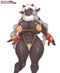  anthro big_breasts bikini biped breasts clothing female generation_8_pokemon girlsay hi_res nintendo pokemon pokemon_(species) pubes simple_background solo swimwear thick_thighs video_games white_background wooloo 