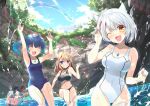  alternate_costume bikini blue_eyes breast_tattoo breasts brown_hair chest_jewel eunie_(xenoblade) fiery_hair glowing_lines head_wings lanz_(xenoblade) large_breasts medium_hair mio_(xenoblade) noah_(xenoblade) old_school_swimsuit one-piece_swimsuit school_swimsuit sena_(xenoblade) swimsuit taion_(xenoblade) tattoo watsuki_ayamo xenoblade_chronicles_(series) xenoblade_chronicles_3 