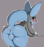  anthro anus backsack balls bluedeluge blush butt generation_4_pokemon genitals half-closed_eyes hand_on_butt hi_res looking_at_viewer looking_back lucario male narrowed_eyes nintendo nude perineum pokemon pokemon_(species) presenting presenting_hindquarters raised_tail rear_view simple_background solo video_games 