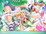  animal_ears calendar_(medium) cat_ears earrings green_hair highres jewelry koihime_musou kuwada_yuuki leaf long_hair moukaku panties red_eyes solo tail underwear wallpaper 