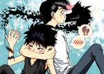  !! 2boys back-to-back black_hair dragon heart hiei male male_focus multiple_boys red_eyes shirt sitting tattoo urameshi_yusuke white_shirt yaoi yu_yu_hakusho yuu_yuu_hakusho 