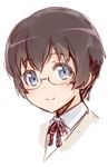  black_hair blue_eyes closed_mouth face glasses ha-ru ore_no_imouto_ga_konna_ni_kawaii_wake_ga_nai portrait ribbon simple_background smile solo tamura_manami upper_body 