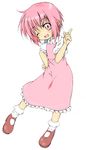  blush colorized dress ero_daioh highres one_eye_closed pink_eyes pink_hair short_hair solo to_aru_majutsu_no_index tsukuyomi_komoe 