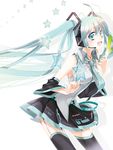  aqua_eyes aqua_hair ayto bad_id bad_pixiv_id detached_sleeves garter_straps hatsune_miku headset long_hair necktie open_mouth simple_background skirt smile solo spring_onion thighhighs twintails very_long_hair vocaloid 