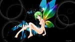  barefoot blue_eyes breasts fairy feet green_hair highres legs navel nipples nude okenokoneko original short_hair small_breasts solo wings 