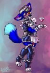  aliaspseudonym ankle_chain anthro armbinder binder_(restraint) bondage_gear canid canine chastity_cage chastity_device clothing fox gag hi_res maid_uniform male mammal panel_gag restraints solo uniform warrenfox 