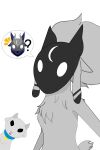  2:3 absurd_res accessory ambiguous_gender anthro anuvisur_(artist) blue_body blue_fur bovid canid canine canis caprine collar digital_media_(artwork) domestic_sheep duo ears_down ears_up fecharis female feral fur grey_body grey_fur hair happy hi_res horn kindred_(lol) lamb_(lol) league_of_legends male mammal mask nude open_mouth pivoted_ears riot_games sheep simple_background smile spirit video_games white_eyes wolf wolf_(lol) wool_(fur) 