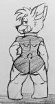 anthro big_butt butt canid canine canis collar collar_only domestic_dog fauxtellno1 graphite_(artwork) hand_on_hip herding_dog hi_res housepets! king_(housepets!) looking_at_viewer looking_back looking_back_at_viewer male mammal nude open_mouth pastoral_dog short_stack solo traditional_media_(artwork) webcomic welsh_corgi wide_hips 