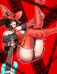  1girl aurahack boots breasts cleavage dress green_eyes guilty_gear guilty_gear_xrd hat high_heel_boots high_heels i-no legs mole mole_above_mouth red_footwear red_headwear short_dress thigh_boots witch_hat 
