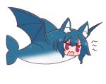  1girl animal_ear_fluff animal_ears bangs bat_wings blue_hair fox_ears fox_tail full_body hair_between_eyes kemomimi-chan_(naga_u) naga_u open_mouth original purple_eyes shark simple_background solo tail v-shaped_eyebrows wavy_mouth white_background wings 