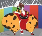  2016 anthro belly big_butt breasts brown_hair butt calico_cat clothed clothing cosplay digital_media_(artwork) domestic_cat english_text fatal_fury felid feline felis female folding_fan fur green_eyes hair haleigh_(satsumalord) hi_res huge_butt huge_thighs hyper hyper_butt hyper_thighs king_of_fighters mai_shiranui mammal mottled one_eye_closed overweight overweight_anthro overweight_female piebald ponytail satsumalord solo spots spotted_body spotted_fur text thick_thighs wink 