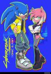  amy_rose anthro clothing cyberpunk_edgerunners duo female footwear green_eyes hi_res jewelry legwear male necklace pikative sega shoes sonic_the_hedgehog sonic_the_hedgehog_(series) stockings 