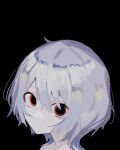  1girl absurdres bangs black_background copyright_request grey_hair highres no_mouth portrait red_eyes short_hair simple_background sirayukisiu solo 