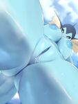  2022 anthro big_breasts blue_body bodily_fluids breasts eeveelution female generation_1_pokemon genital_fluids genitals hi_res nintendo nipples nude pokemon pokemon_(species) pussy pussy_juice sana!rpg solo vaporeon video_games 