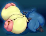  2021 3_toes absurd_res areola ber00 big_areola big_breasts big_butt black_body blue_body bodily_fluids breasts butt chest_spike feet generation_4_pokemon hi_res huge_areola huge_breasts huge_butt hyper hyper_areola hyper_breasts hyper_nipples lucario nintendo nipples open_mouth pink_areola pink_nipples pokemon pokemon_(species) red_eyes spikes spikes_(anatomy) sweat toes tongue video_games 