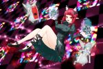  1girl :d absurdres animal_ears ass blurry blurry_background bow braid breasts cat_ears depth_of_field dress extra_ears fang highres kaenbyou_rin large_breasts long_hair no_tail pointy_ears red_eyes red_hair skull smile sparkle sugar_you tiles touhou twin_braids zombie_fairy_(touhou) 