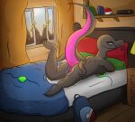  anthro bed bedroom bedroom_eyes breasts butt clothing digital_media_(artwork) female furniture generation_7_pokemon genitals hi_res inside looking_at_viewer looking_back lying narrowed_eyes nintendo nipples nude on_bed phantasmalfurry pokeball pokemon pokemon_(species) presenting presenting_hindquarters presenting_pussy pussy raised_leg raised_tail reptile salazzle scalie seductive side_boob smile solo tongue tongue_out video_games 