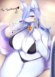  &lt;3 absurd_res anthro big_breasts bikini blush breasts canid canine canis clothed clothing female fox fur hair hi_res kyuukon looking_at_viewer mammal smile solo swimwear white_body white_fur 