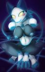  2022 4_fingers 4_toes anthro areola big_breasts blue_hair blue_nipples breasts crossed_legs darkner deltarune digital_drawing_(artwork) digital_media_(artwork) eyelashes feet felid feline female female_focus fingers floating_hands glistening glistening_body glistening_breasts glowing glowing_eyes glowing_mouth hair hi_res machine mammal nails nipples pubes robot sitting smile solo solo_focus tasque_manager toes undertale_(series) video_games vntn yellow_eyes 