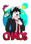  absurd_res alcohol arctic_wolf beverage black_hair canid canine canis chaos_viola hair hi_res male mammal necktie pachi_mapache red_necktie smoking solo wine wolf yellow_eyes 