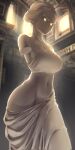  1girl amputee breasts cleavage closed_mouth collarbone highres indoors large_breasts looking_at_viewer navel no_pupils original saku_ram short_hair solo statue thighs venus_de_milo yellow_eyes 