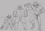  &lt;3 balls biceps bodily_fluids bottomwear clothing club_(weapon) curtis_wuedti erection genital_fluids genitals goblin group half-erect hi_res horn humanoid loincloth male male/male melee_weapon orc pecs penis precum showing_penis size_difference trio troll tusks weapon 