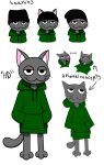  ambiguous_gender anthro beanie clothed clothing domestic_cat drugs felid feline felis fur grey_body grey_fur hand_in_pocket hat headgear headwear hi_res hoodie inner_ear_fluff looking_at_viewer mammal marijuana pixelated pockets redcrystal simple_background smoking teeth_showing text topwear tuft whiskers 