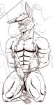  abs anthro balls biceps bodily_fluids clothed clothing digital_media_(artwork) erection fur genital_fluids genitals hair humanoid_genitalia humanoid_penis jockstrap lagomorph leporid line_art male mammal monochrome muscular muscular_anthro muscular_male nipples pecs penis precum rabbit simple_background solo superhero topwear torn_clothing underwear white_background zachsroom 