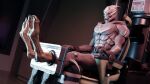  3d_(artwork) alien anthro arms_tied bdsm bondage bound chair chair_bondage claws cuff_(restraint) digital_media_(artwork) furniture handcuffs hi_res laboratory legs_tied male mass_effect metal_cuffs not_furry paws ralic_turman restraints shackles simple_background solo turian video_games 